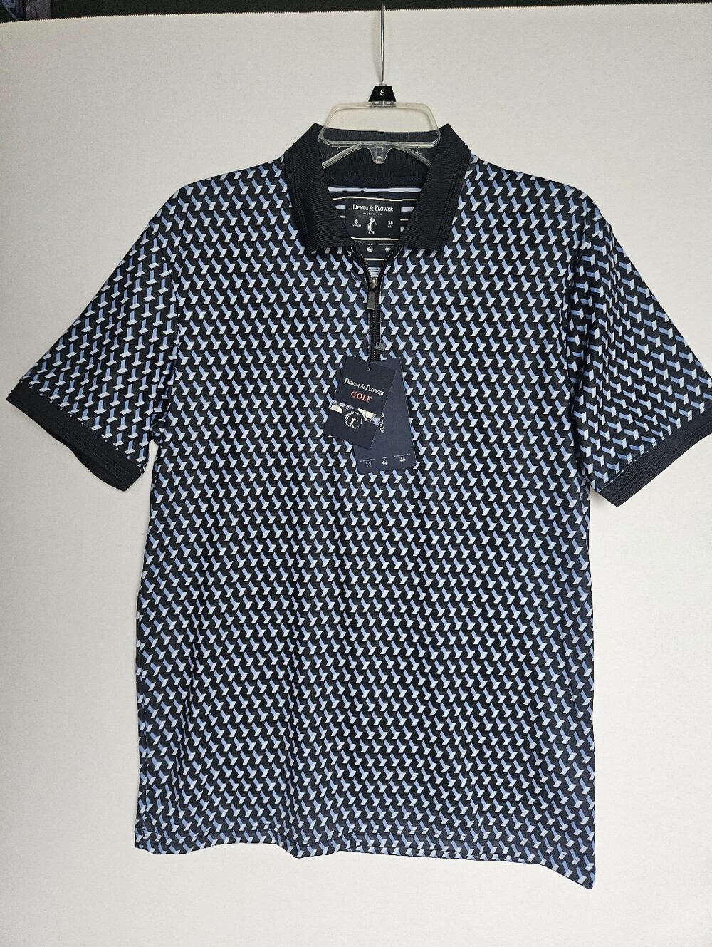 NWT Denim & Flower Golf Geometric Print 1/4 Zip Polo Shirt Size S